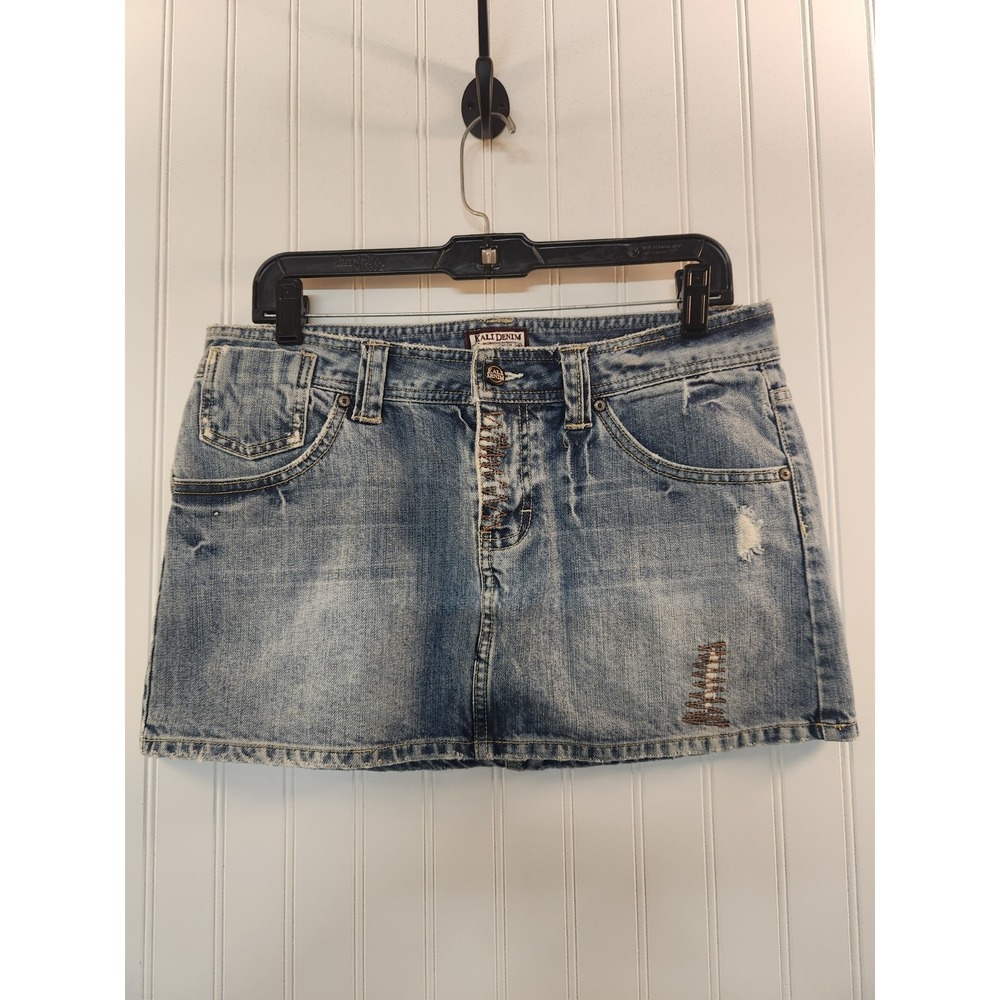 Vintage Kali Denim Women's Blue Denim Micro Mini Skirt Size 12 W35x12L Raw Decor